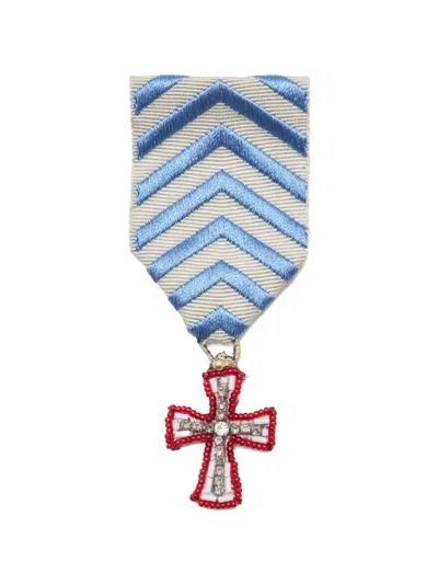 Undercover Beaded-cross Chevron-ribbon Medal Brooch In Blue
