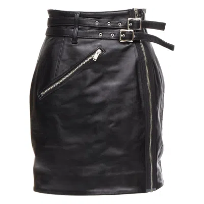 Pre-owned Undercover Black Sheep Leather Silver Zip Motorcycle Biker Skirt Jp2 M