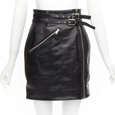 Pre-owned Undercover Black Sheep Leather Silver Zip Motorcycle Biker Skirt Jp2 M