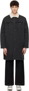 Undercover Black Sherpa Fleece-lined Denim Coat In Black