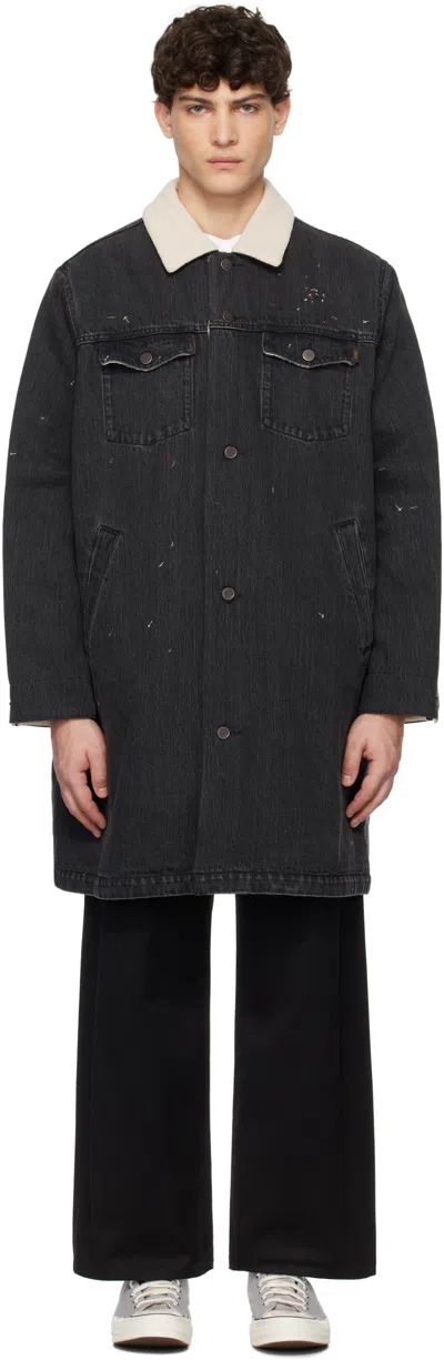 Undercover Black Sherpa Fleece-lined Denim Coat