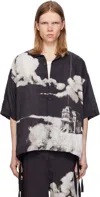 Undercover Oversize Short Sleeve Linen Button-up Shirt In Black Base
