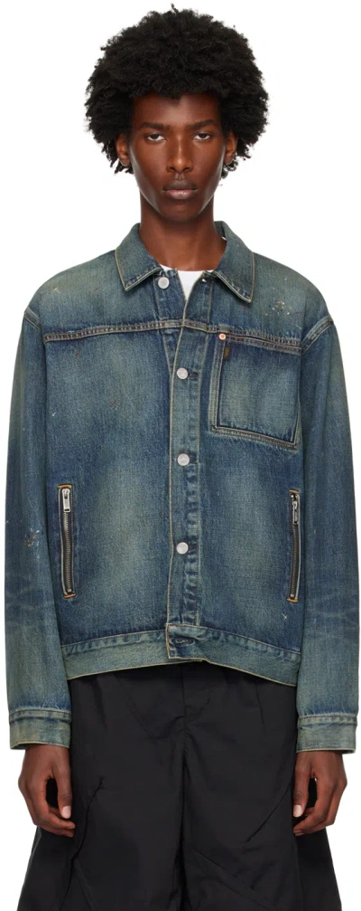 Undercover Blue Distressed Denim Jacket In Light Blue Indigo