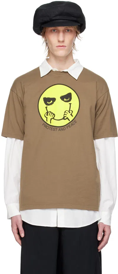 Undercover Brown Graphic T-shirt In Gray Beige