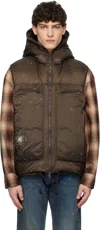 Undercover Cross Print Hooded Quilted Sleeveless Jacket In Brown