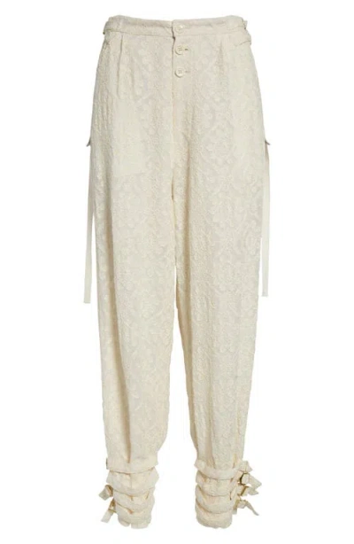 Undercover Buckle Strap Floral Embroidered Pants In Ivory
