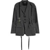Undercover Buckled Strap Pinstripe Single Breasted Silk & Paper Blazer In Black Stripe