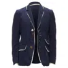 Undercover But Beautiful Satin Trim Button Embellished Blazer In Blue