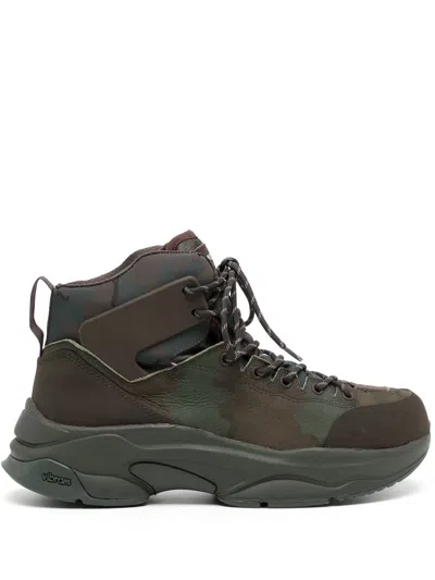 Undercover Camouflage-print Lace-up Boots In Brown