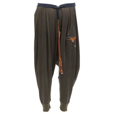 Pre-owned Undercover Charcoal Brown Cotton Leather Suspenders Drop Crotch Pants Jp1 S In Black