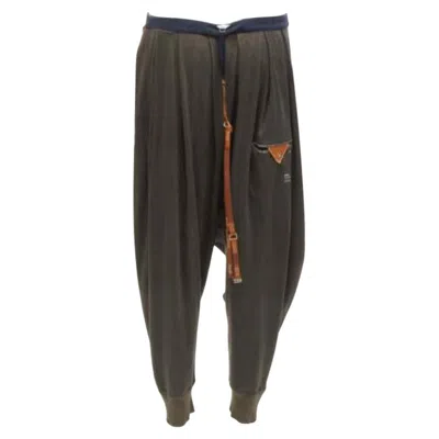 Pre-owned Undercover Charcoal Brown Cotton Leather Suspenders Drop Crotch Pants Jp1 S In Black