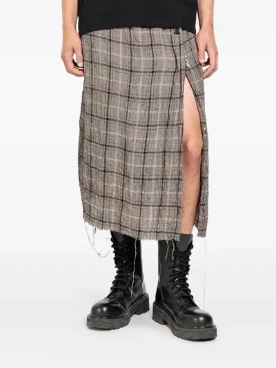 Undercover Check-pattern Fringed Kilt In Gray