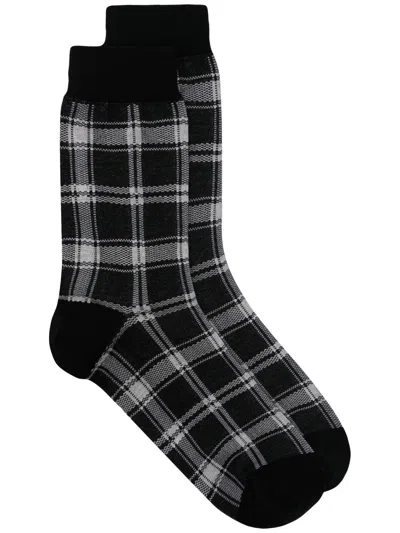 Undercover Check-pattern Logo-print Socks In Green