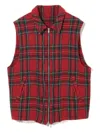 Undercover Check Plaid Zip-front Gilet In Red