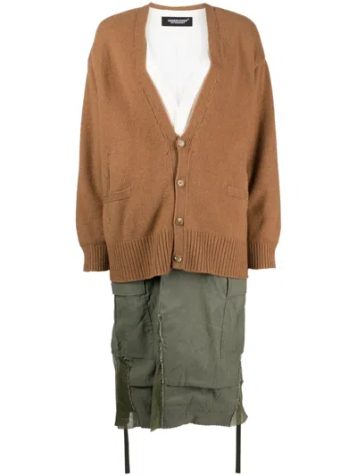 Undercover Colour-block Layered Maxi Coat In Brown