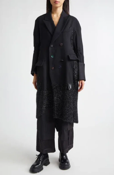 Undercover Cotton & Wool Mixed Media Coat In Black