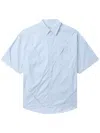 Undercover Crease-detail Striped Cotton Shirt In Blue