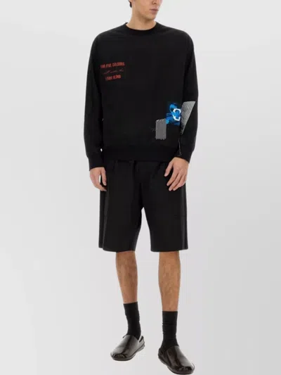Undercover Crew Neck Patchwork Sweater In Black