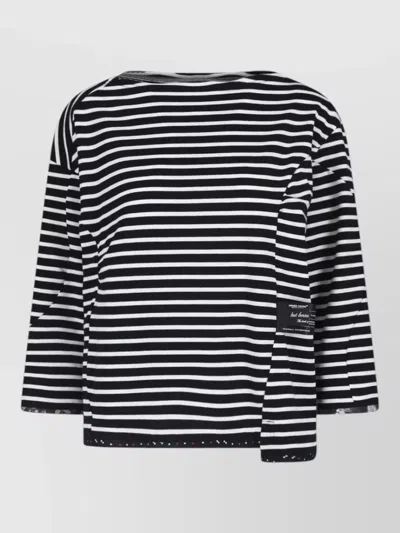Undercover Crew Neck Top Three Quarter Sleeves Stripes Patch In Multi