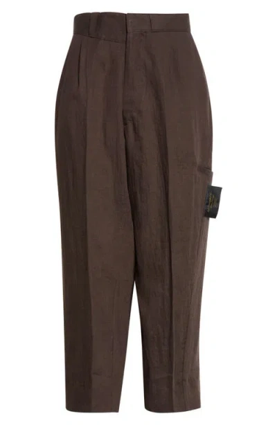 Undercover Crop Linen Straight Leg Pants In Burgundy