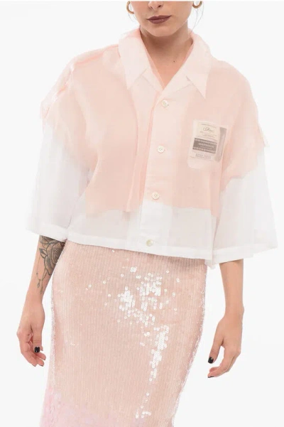 Undercover Cropped Blouse With Sheer Layer In Pink