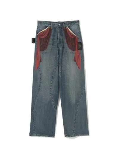Undercover Curtain-print Wide-leg Jeans In Blue