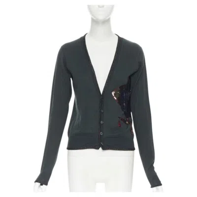 Pre-owned Undercover Dark Green Cotton Sequins Floral Patch Lurex Trimmed Cardigan Jp1 S