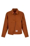 Undercover X Dickies Asymmetric-stitch Logo-patch Jacket In Brown