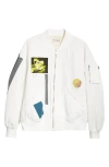 Undercover Distressed Patchwork Cotton Bomber Jacket In White