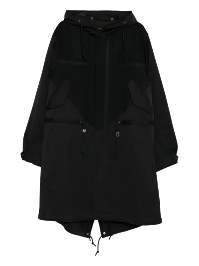 Undercover Drawstring Hooded Coat In Black