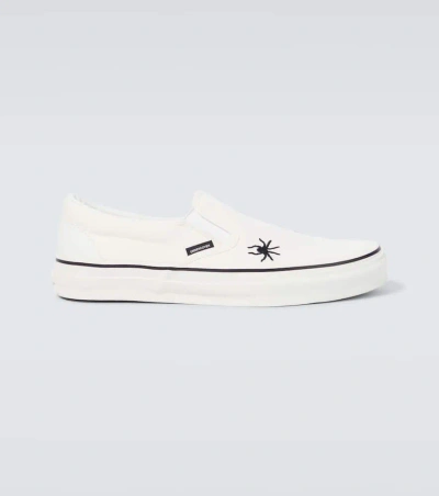 Undercover Embroidered Cotton Canvas Slip-on Shoes In White