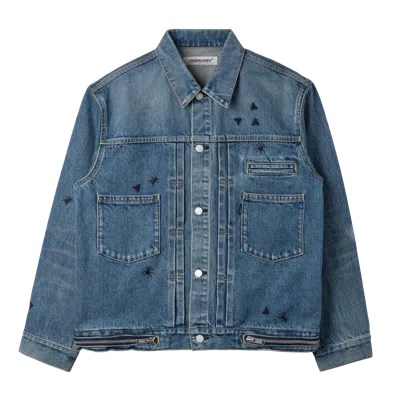 Undercover Embroidered Denim Jacket Indigo In Purple
