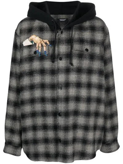Undercover Embroidered-detail Checked Hooded Jacket In Grau