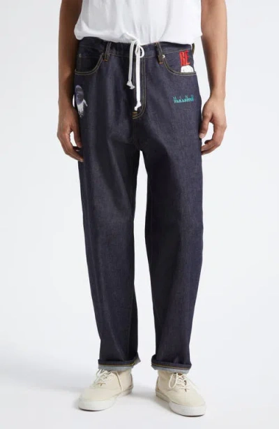 Undercover Embroidered Graphic Straight Leg Jeans In Blue