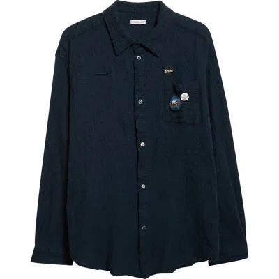 Undercover Embroidered Patch Felted Wool Button-up Shirt In Blue