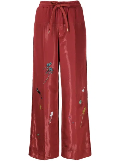 Undercover Embroidered Wide-leg Trousers In Red