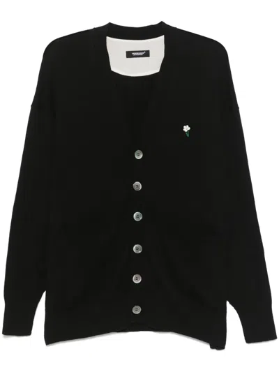 Undercover Floral-appliqué Cardigan In 黑色