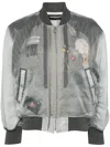 Undercover Floral-appliqué Layered Bomber Jacket In Grey