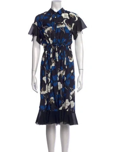 Pre-owned Undercover Floral Print Midi Length Dress In Blue