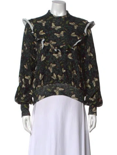 Pre-owned Undercover Floral Print Mock Neck Blouse In Black