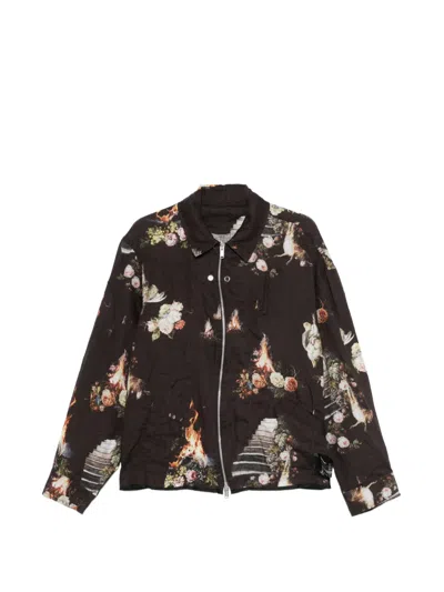 Undercover Floral Print Zip Jacket In Black