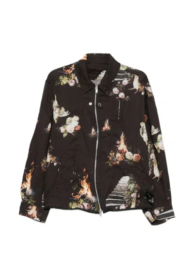 Undercover Floral-print Bomber Jacket In Brown