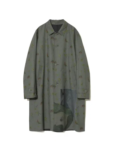 Undercover Floral-print Graphic-patch Coat In Gray