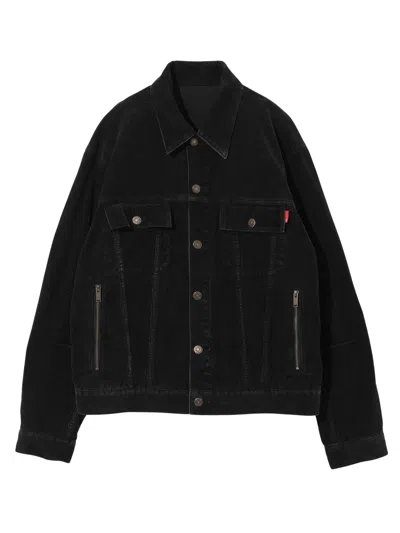 Undercover Front Button Fastening Black Denim Jacket With Bold Embroidery