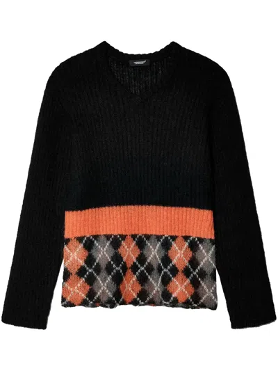Undercover Geometric-pattern Crew-neck Jumper In Black