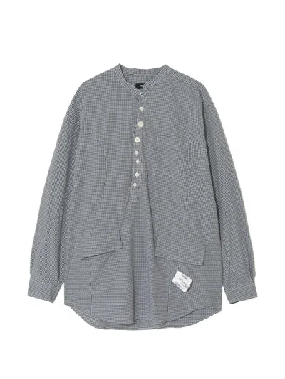 Undercover Gingham-check Band-collar Shirt In Gray