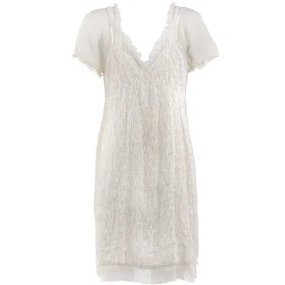 Pre-owned Undercover Grace Collection White Feathered Sheer Dress