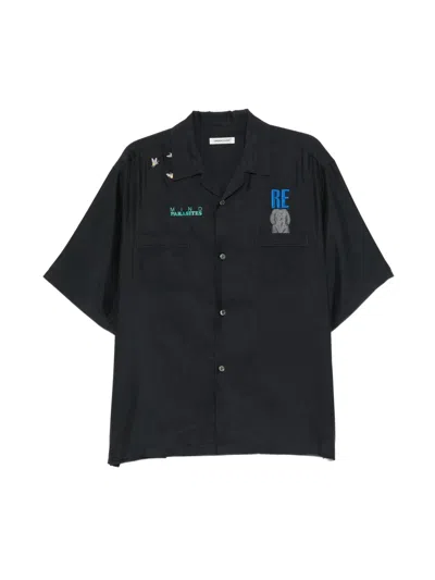 Undercover Graphic Camp Collar Short Sleeve Shirt In Black