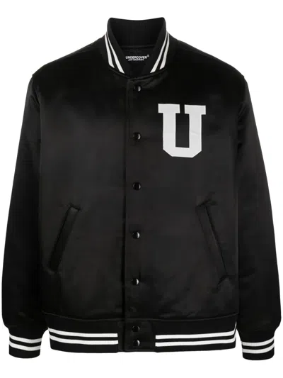 Undercover Satin Stadium Bomber Jacket In Black