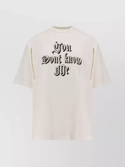 Undercover Graphic Print Cotton T-shirt Zipper Detail In Neutral